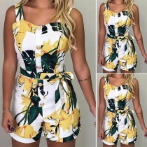 Sexy Backless High Waist Slim Fit Printed Sling Romper(The size runs small)