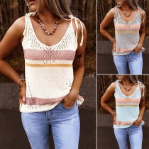 Sexy Backless V-neck Contrast Color Sling Top