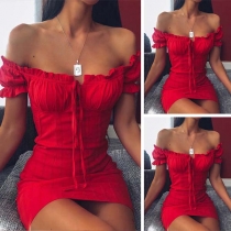 Sexig off-shoulder båthals kortärmad Slim Fit-klänning