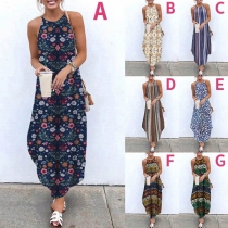 Bohemian Style Irregular Hem Printed Sling Dress