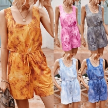 Fashion Sleeveless Round Neck Tie-dye Printed Romper