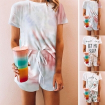 Cute Cartoon Printed Short Sleeve T-shirt + Shorts Nightwear Set
