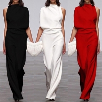 OL Style One-shoulder High Waist Solid Color Jumpsuit