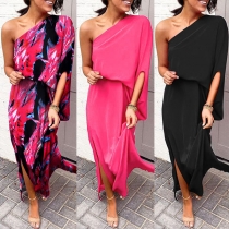 Sexy One-shoulder 3/4 Sleeve Slit Hem Dress