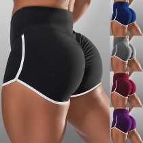 Fashion Contrast Color High Waist Sports Shorts