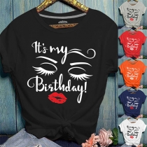 Fashion Letters Printed Short Sleeve Round Neck T-shirt