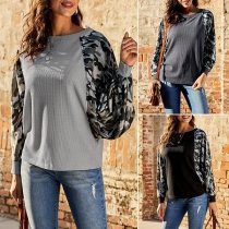 Fashion Camouflage Printed Spliced Long Sleeve Round Neck Sweatshirt