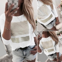 Fashion Sequin Spliced Long Sleeve Round Neck Sweatshirt