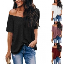 Fashion Solid Color Short Sleeve V-neck T-shirt