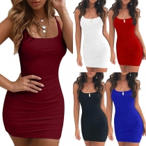 Sexy Backless Solid Color Slim Fit Sling Dress