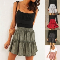 Fashion High Waist Ruffle Hem Printed Skirt