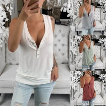 Fashion Solid Color Sleeveless V-neck T-shirt