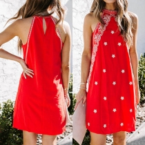 Bohemian Style Sleeveless Round Neck Printed Dress
