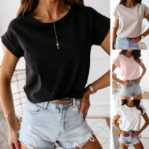 Simple Style Short Sleeve Round Neck Solid Color T-shirt