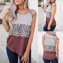 Fashion Leopard Spliced Contrast Color Sling Top