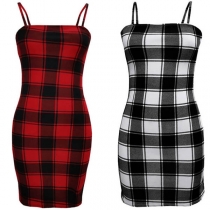 Sexy Backless Slim Fit Sling Plaid Dress