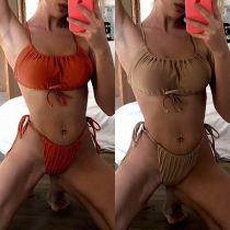 Sexy Low-waist Solid Color Lace-up Bikini Set