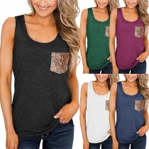 Fashion Sequin Spliced Sleeveless Round Neck Top