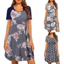 Fashion Short Sleeve Round Neck Printed Breastfeeding Dress