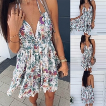 Sexy Backless V-neck Printed Sling Dress