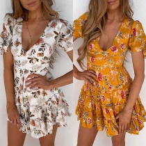 Sexy V-neck Short Sleeve V-neck Printed Dress