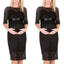 Fashion Half Sleeve Round Neck Lace Maternity Dress