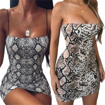 Sexy Backless Slim Fit Serpentine Printed Sling Dress