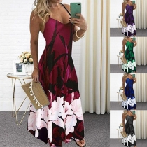Sexy Backless V-neck Printed Sling Dress