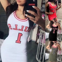 Fashion Letters Printed Contrast Color Slim Fit Sports Tank Dress