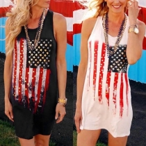 Casual Style Flag printed Sleeveless Round Neck Tank Dress