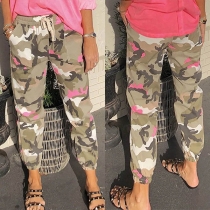 Fashion Camouflage Printed Drawstring Waist Pants