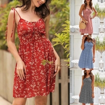 Sexy Backless V-neck Printed Sling Dress
