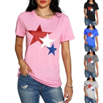 Fashion Pentagram Printed Short Sleeve Round Neck T-shirt