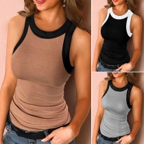 Fashion Contrast Color Sleeveless Round Neck Slim Fit Top