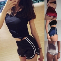 Fashion Contrast Color Elastic Waist Sports Shorts
