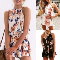 Sexy Off-shoulder Printed Haler Top + Shorts Two-piece Set