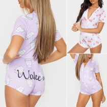 Fashion Short Sleeve V-neck Printed Romper