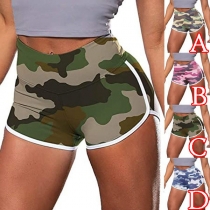 Fashion High Waist Camouflage Printed Sports Shorts