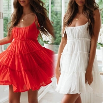 Sexy Backless High Waist Solid Color Sling Dress