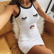 Cute Eyelash Printed Slim Fit Tank Dress
