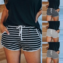 Fashion Drawstring Waist Striped Sports Shorts