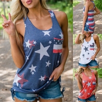 Casual Style Star Printed Round Neck Tank Top