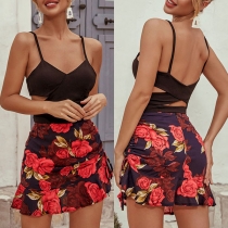 Fashion High Waist Irregular Hem Printed Skirt