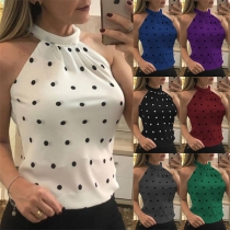 Sexy Off-shoulder Dots Printed Halter Top