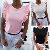 Fashion Solid Color Sleeveless Round Neck Top