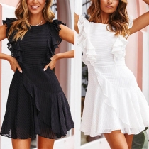 Fashion Solid Color Sleeveless Round Neck Ruffle Dress