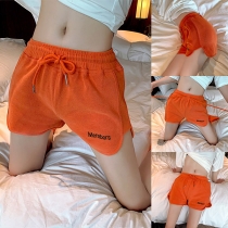 Fashion Solid Color Elastic Waist Sports Shorts
