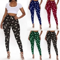 Fashion High Waist Daisy Printed Stretch Leggings