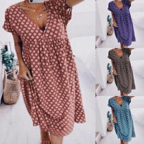Fashion Short Sleeve V-neck Loose Printed Dress