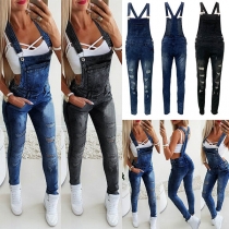 Mode High Waist Slim Fit Ripped Denim Overall